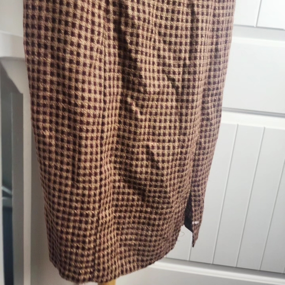 Vintage 90s Y2K Jumper Overall Dress Tweed Plaid Wiggle Mini Midi Brown Size 8* - Picture 9 of 10